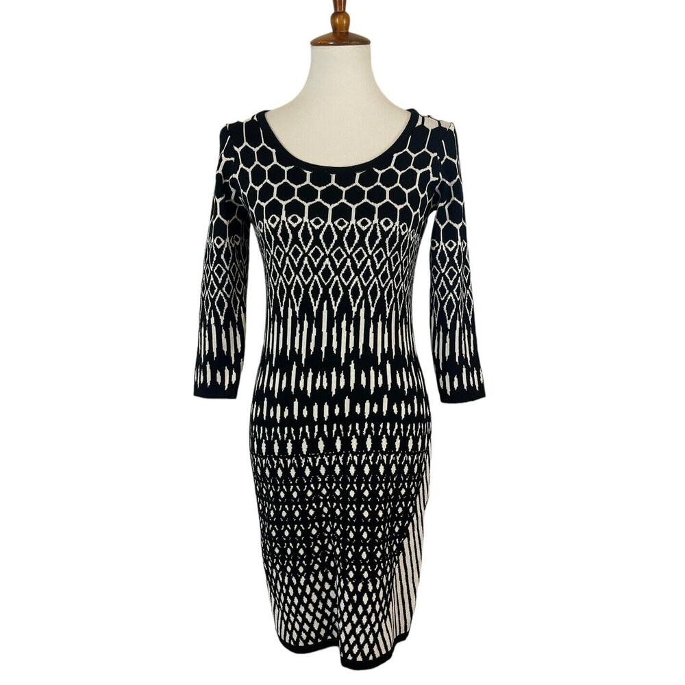 The Limited Black & White Sweater Dress 3/4 Length Sleeve Holiday Office Size XS